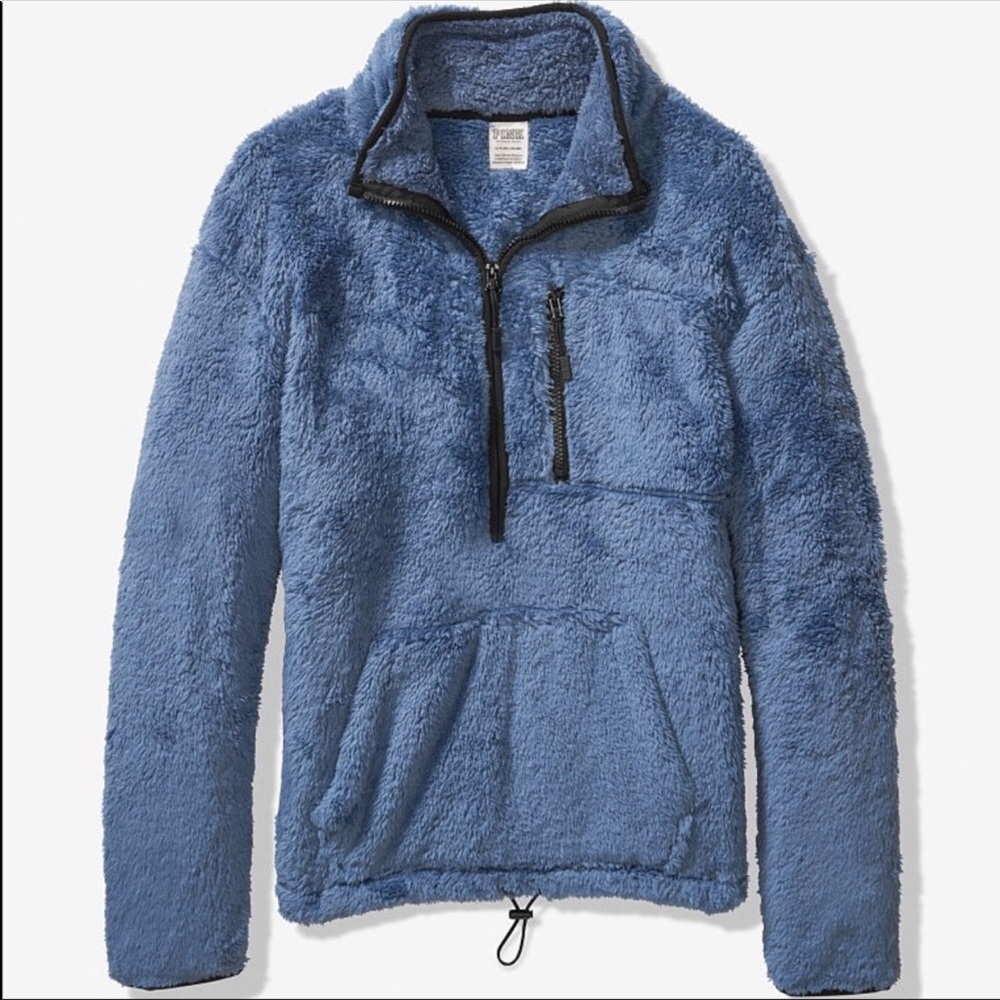 NWT VS PINK FAUX TEDDY BEAR FUR HALF ZIP